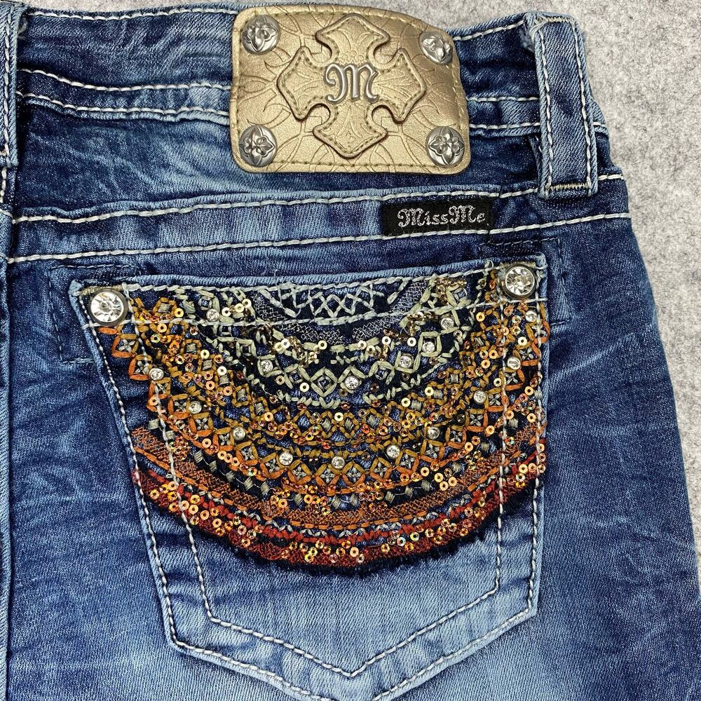 Miss Me Women's Straight Leg Jeans in Medium Blue Wash - Picture 8 of 16